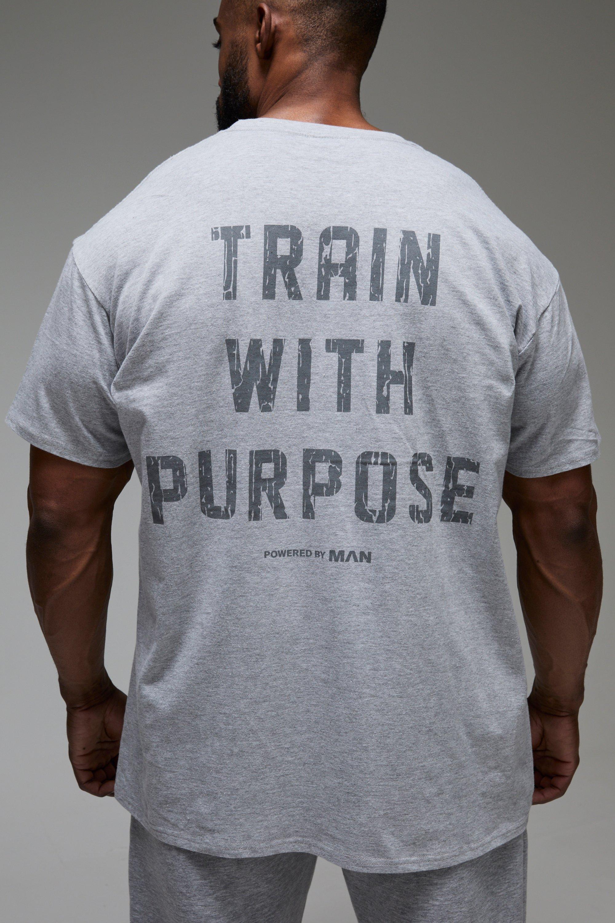 Mens Grey Man Active Train With Purpose T-shirt, Grey